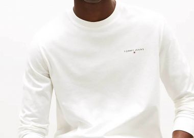 Tommy Jeans ανδρική μακρυμάνικη μπλούζα με λογότυπο Slim Fit - DM0DM21594 Εκρού - TOMMY JEANS - 