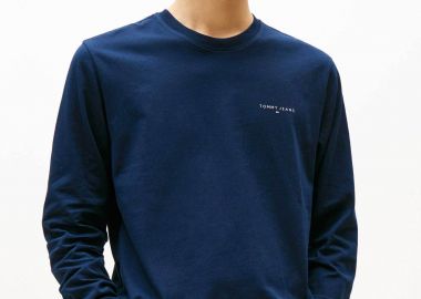 Tommy Jeans ανδρική μακρυμάνικη μπλούζα με λογότυπο Slim Fit - DM0DM21594 Μπλε Σκούρο - TOMMY JEANS - 