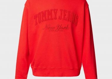 Tommy Jeans ανδρική μπλούζα φούτερ με ανάγλυφο λογότυπο και ribbed λεπτομέρειες - DM0DM20262 Κόκκινο - TOMMY JEANS - 