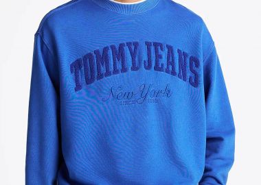 Tommy Jeans ανδρική μπλούζα φούτερ με ανάγλυφο λογότυπο και ribbed λεπτομέρειες - DM0DM20262 Μπλε - TOMMY JEANS - 