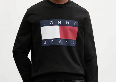 Tommy Jeans ανδρική μπλούζα φούτερ με λογότυπο Regular Fit - DM0DM22643 Μαύρο - TOMMY JEANS - 