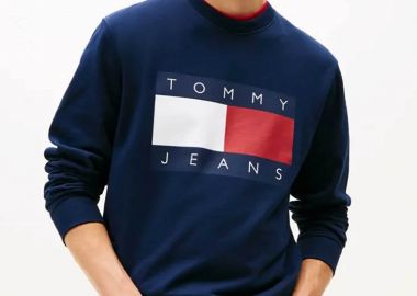 Tommy Jeans ανδρική μπλούζα φούτερ με λογότυπο Regular Fit - DM0DM22643 Μπλε Σκούρο - TOMMY JEANS - 