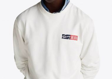 Tommy Jeans ανδρική μπλούζα φούτερ μονόχρωμη με λογότυπο - DM0DM20341 Εκρού - TOMMY JEANS - 