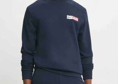 Tommy Jeans ανδρική μπλούζα φούτερ μονόχρωμη με λογότυπο - DM0DM20341 Μπλε Σκούρο - TOMMY JEANS - 