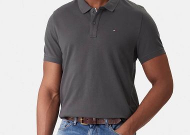 Tommy Jeans ανδρική μπλούζα πόλο μονόχρωμη Slim Fit - DM0DM20676 Ανθρακί - TOMMY JEANS - 