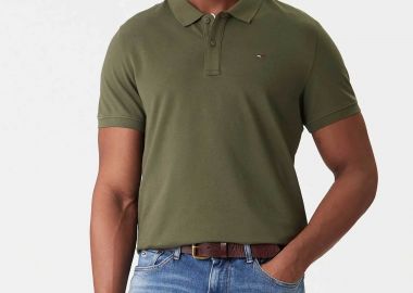 Tommy Jeans ανδρική μπλούζα πόλο μονόχρωμη Slim Fit - DM0DM20676 Λαδί - TOMMY JEANS - 