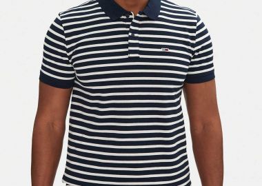 Tommy Jeans ανδρική μπλούζα πόλο μονόχρωμη Slim Fit - DM0DM20676 Μπλε Σκούρο - TOMMY JEANS - 