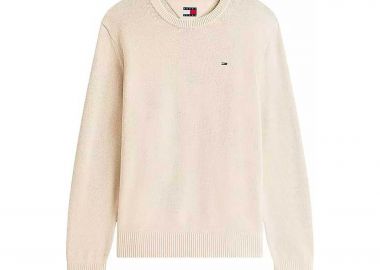 Tommy Jeans ανδρική πλεκτή μπλούζα Slim Fit - DM0DM21787 Εκρού - TOMMY JEANS - 
