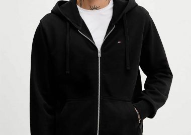 Tommy Jeans ανδρική ζακέτα φούτερ με λογότυπο Relaxed Fit - DM0DM21814 Μαύρο - TOMMY JEANS - 