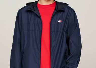Tommy Jeans ανδρικό αντιανεμικό jacket με λογότυπο στο στήθος - DM0DM20204 Μπλε Σκούρο - TOMMY JEANS - 