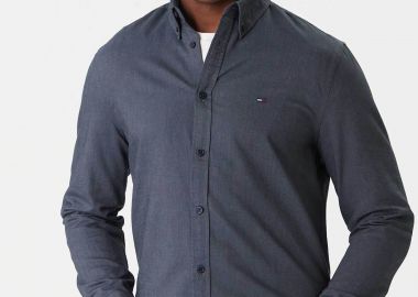 Tommy Jeans ανδρικό πουκάμισο με λογότυπο Regular Fit - DM0DM22836 Μπλε Σκούρο - TOMMY JEANS - 
