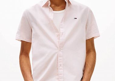 Tommy Jeans ανδρικό πουκάμισο με ριγέ σχέδιο και λογότυπο - DM0DM20894 Ροζ Ανοιχτό - TOMMY JEANS - 