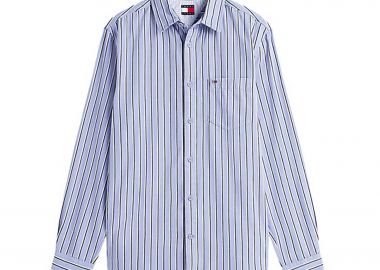 Tommy Jeans ανδρικό πουκάμισο με ριγέ σχέδιο και λογότυπο Relaxed Fit - DM0DM22406 Μπλε - TOMMY JEANS - 