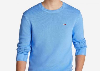 Tommy Jeans ανδρικό πουλόβερ με λογότυπο Slim Fit - DM0DM18370 Γαλάζιο - TOMMY JEANS - 