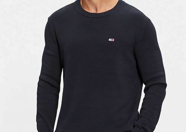 Tommy Jeans ανδρικό πουλόβερ με λογότυπο Slim Fit - DM0DM18370 Μπλε Σκούρο - TOMMY JEANS - 