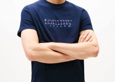 Tommy Jeans ανδρικό T-shirt με logo print Slim Fit - DM0DM22333 Μπλε Σκούρο - TOMMY JEANS - 