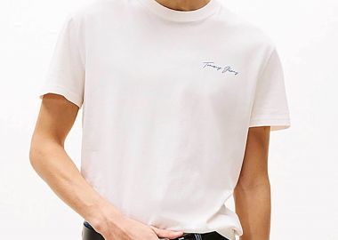 Tommy Jeans ανδρικό T-shirt με λογότυπο - DM0DM21868 Λευκό - TOMMY JEANS - 