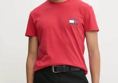 Tommy Jeans ανδρικό T-shirt με λογότυπο Regular Fit - DM0DM20346 Κόκκινο - TOMMY JEANS - 
