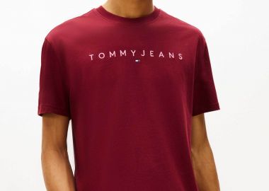 Tommy Jeans ανδρικό T-shirt με λογότυπο Regular Fit - DM0DM20744 Βυσσινί - TOMMY JEANS - 