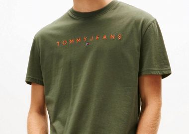 Tommy Jeans ανδρικό T-shirt με λογότυπο Regular Fit - DM0DM20744 Χακί - TOMMY JEANS - 