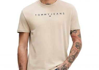 Tommy Jeans ανδρικό T-shirt με λογότυπο Regular Fit - DM0DM20744 Μπεζ - TOMMY JEANS - 