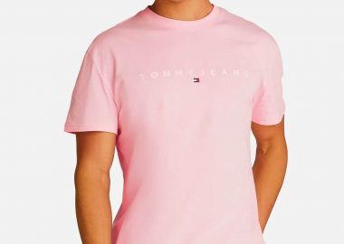 Tommy Jeans ανδρικό T-shirt με λογότυπο Regular Fit - DM0DM20744 Ροζ Ανοιχτό - TOMMY JEANS - 