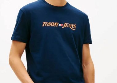 Tommy Jeans ανδρικό T-shirt με λογότυπο Regular Fit - DM0DM22548 Μπλε Σκούρο - TOMMY JEANS - 