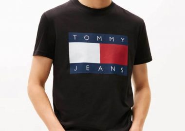 Tommy Jeans ανδρικό T-shirt με λογότυπο Regular Fit - DM0DM22645 Μαύρο - TOMMY JEANS - 