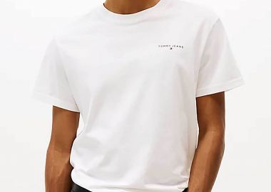 Tommy Jeans ανδρικό T-shirt μονόχρωμο με λογότυπο Slim Fit - DM0DM21780 Εκρού - TOMMY JEANS - 