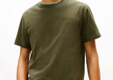 Tommy Jeans ανδρικό T-shirt μονόχρωμο με λογότυπο Slim Fit - DM0DM21780 Λαδί - TOMMY JEANS - 
