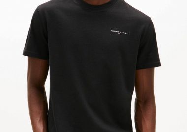 Tommy Jeans ανδρικό T-shirt μονόχρωμο με λογότυπο Slim Fit - DM0DM21780 Μαύρο - TOMMY JEANS - 