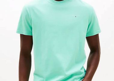 Tommy Jeans ανδρικό T-shirt μονόχρωμο με λογότυπο Slim Fit - DM0DM21780 Τυρκουάζ - TOMMY JEANS - 