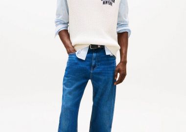 Tommy Jeans ανδρικό τζιν παντελόνι πεντάτσεπο Straight Fit - DM0DM21021 Denim Blue Σκούρο - TOMMY JEANS - 