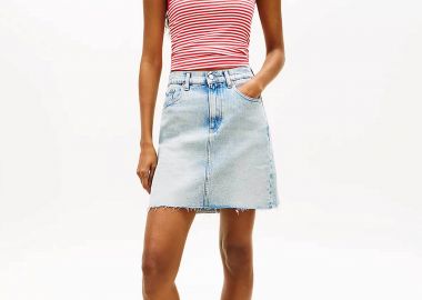 Tommy Jeans γυναικεία denim mini φούστα πεντάτσεπη Straight Fit - DW0DW22716 Denim Blue Ανοιχτό - TOMMY JEANS - 