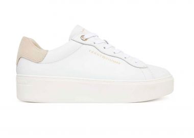Tommy Jeans γυναικεία δερμάτινα sneakers - FW0FW09021 Λευκό - TOMMY JEANS - 