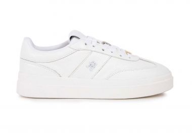 Tommy Jeans γυναικεία δερμάτινα sneakers με μεταλλικό μονόγραμμα - FW0FW09029 Λευκό - TOMMY JEANS - 