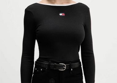 Tommy Jeans γυναικεία μακρυμάνικη μπλούζα με boat λαιμόκοψη Slim Fit - DW0DW21839 Μαύρο - TOMMY JEANS - 