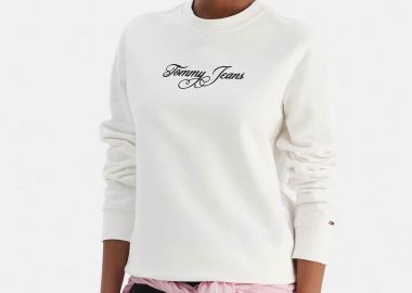 Tommy Jeans γυναικεία μπλούζα φούτερ με logo print Regular Fit - DW0DW21922 Λευκό - TOMMY JEANS - 