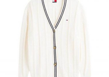 Tommy Jeans γυναικεία πλεκτή ζακέτα μονόχρωμη με κεντημένο λογότυπο Oversized Fit - DW0DW22026 Λευκό - TOMMY JEANS - 