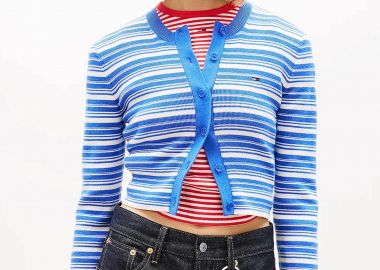 Tommy Jeans γυναικεία ζακέτα ριγέ με κεντημένο λογότυπο Slim Fit - DW0DW22314 Μπλε - TOMMY JEANS - 