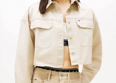 Tommy Jeans γυναικείο cropped overshirt με λογότυπο Oversized Fit - DW0DW22514 Μπεζ - TOMMY JEANS - 
