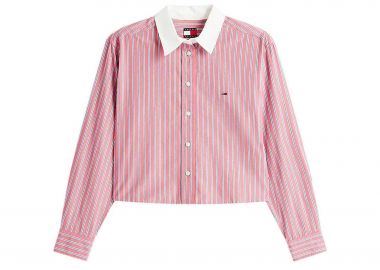 Tommy Jeans γυναικείο πουκάμισο cropped με λογότυπο Relaxed Fit - DW0DW22078 Ροζ - TOMMY JEANS - 