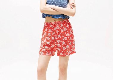 Tommy Jeans γυναικείο σορτς με tropical print Regular Fit - DW0DW20359 Πορτοκαλί - TOMMY JEANS - 