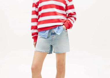 Tommy Jeans γυνακείο denim σορτς Straight Leg Mom - DW0DW22694 Denim Blue Ανοιχτό - TOMMY JEANS - 