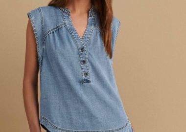 Τοπ με μάο γιακά denim όψη - 5206634906557 -  - 