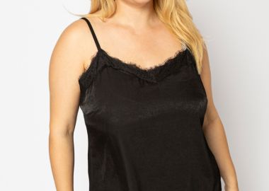 Top τιράντα με δαντέλα σε μαύρο χρώμα plus size -  - 