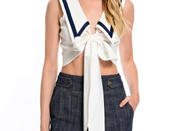 Τοπ WECOSS Crop Με Sailor Γιακά Και Δέσιμο -  - 