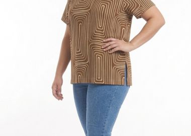 Τουνίκ εμπριμέ σε καφέ χρώμα plus size -  - 
