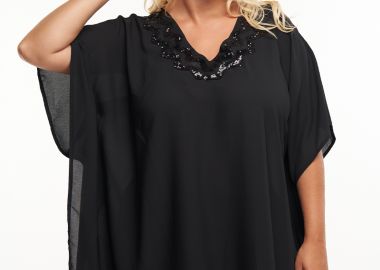 Τουνίκ με παγιέτες στην λαιμόκοψη σε μαύρο χρώμα -  - 