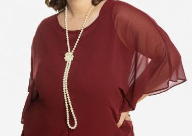 Τουνίκ μουσελίνα με κολιέ σε μπορντώ χρώμα -  - 